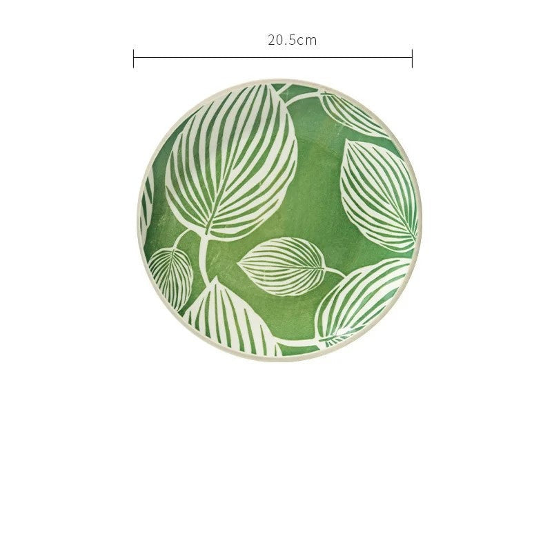 Leafy Green Ceramic Tableware 8 Inch Plate B
