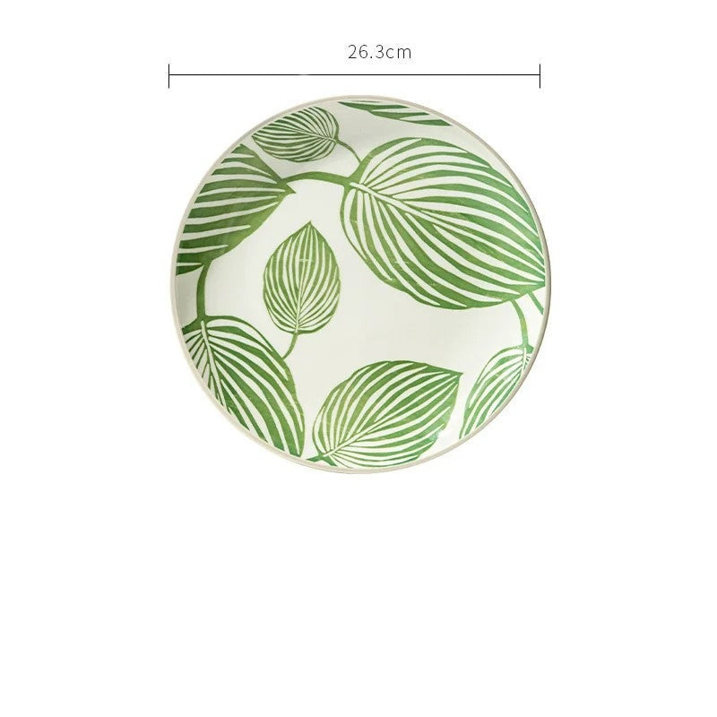 Leafy Green Ceramic Tableware 10.5 Inch Plate C