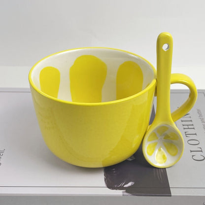 Summer Fruit Style Lemon Mug And Matching Spoon Set