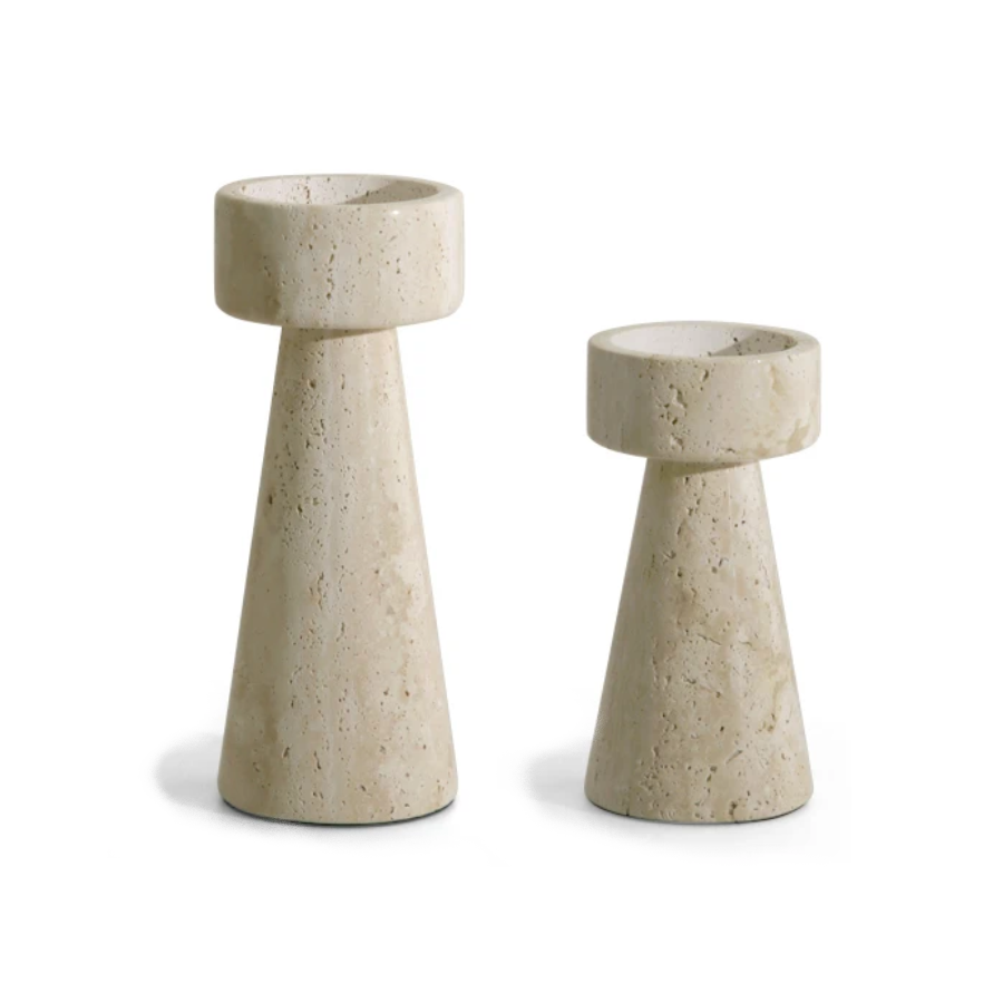 Chiaro Travertine Stone Pillar Candle Holders