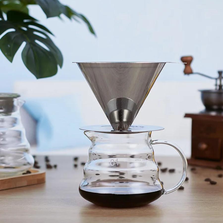 Making Coffee With Pour Over Stainless Steel Coffee Filter