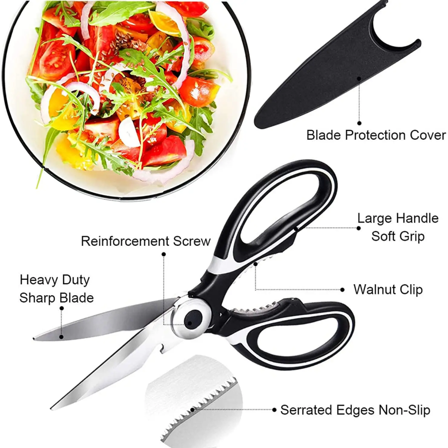 Black And White Scissors With Matching Sheath Blade Protection Cover Soft Handles Serrated Edges Sharp Scissor Blades