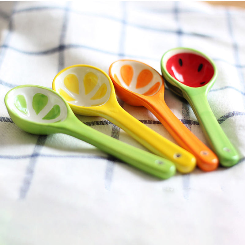 Watermelon And Citrus Fruits Colorful Ceramic Spoons