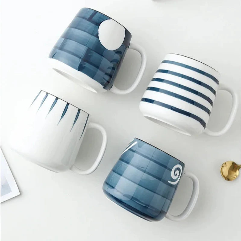 Blue And White Nautical Style Mugs With Wide Base