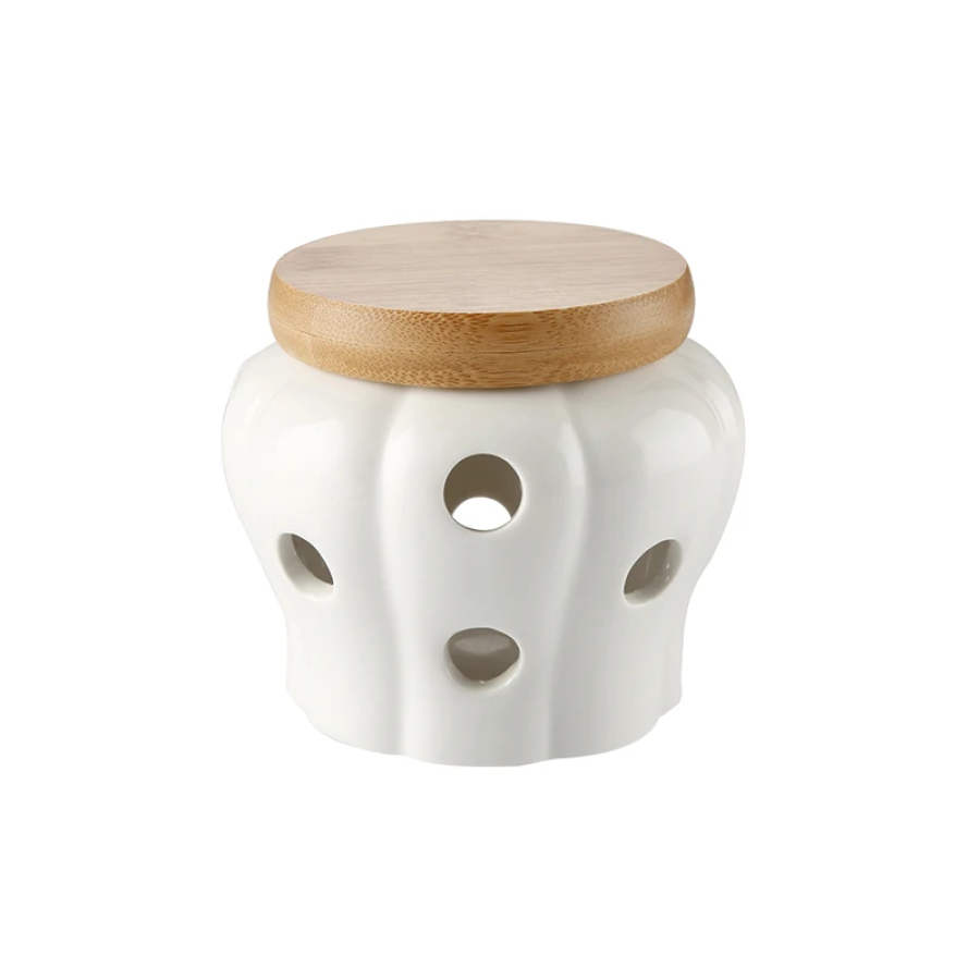 Simply Perfect Ceramic Garlic Cellar Pot With Bamboo Lid