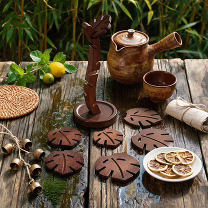 Wood Leaf Shaped Drink Coaster Tree