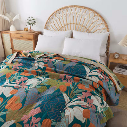 Tropical Twilight Reversible Cotton Quilt Coverlet Lightweight Bedding