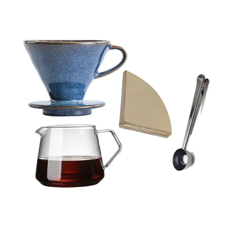 Oceanside Pour Over Coffee Brewing 20oz Glass Coffee Pot With Large Ceramic Cone Paper Coffee Filters And Stainless Steel Coffee Scoop Gator Clip