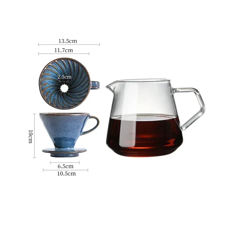 Oceanside Pour Over Coffee Brewing 20oz Glass Coffee Pot With Large Ceramic Cone