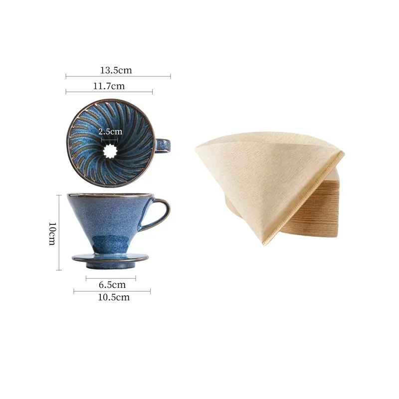Oceanside Pour Over Coffee Brewing Large Ceramic Cone With V Shaped Paper Filters