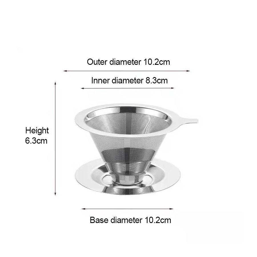 Small Size Stainless Steel Reusable Pour Over Cone Coffee Filter Basket With Base
