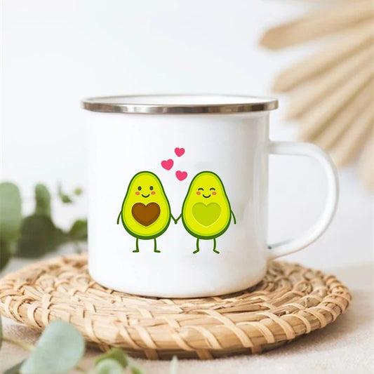 Avocouple Adorable Avocado Stainless Steel Enamel Camp Mug Avocadoes In Love With Hearts