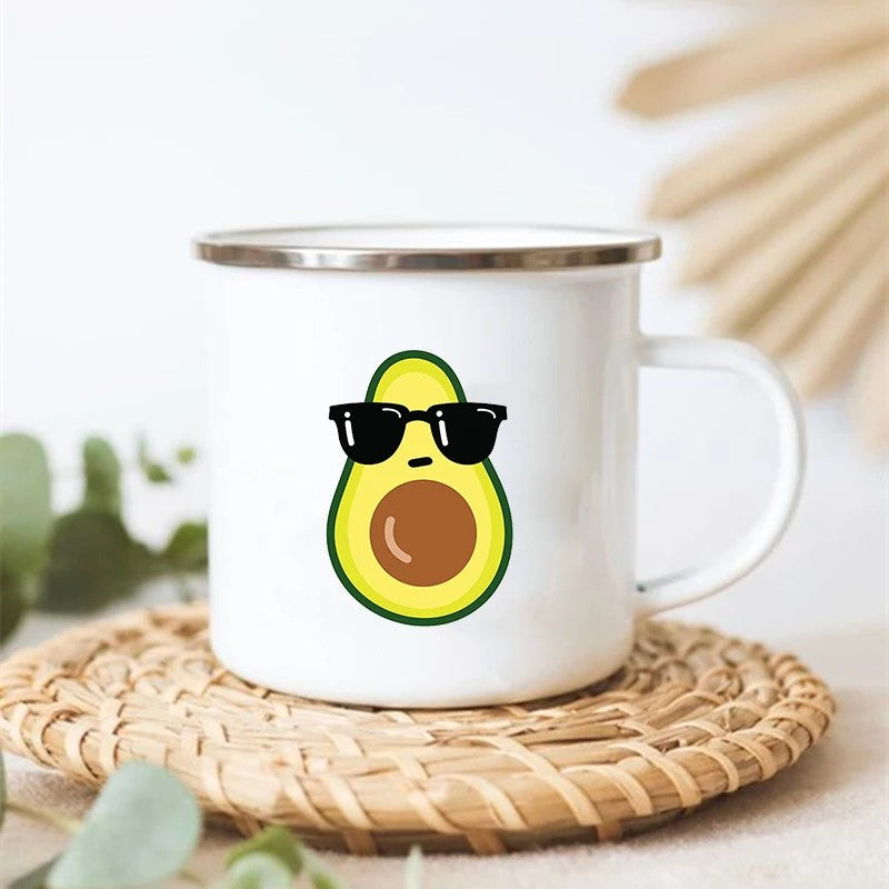 Coolcado Adorable Avocado Stainless Steel Enamel Camp Mug With Avocado Wearing Sunglasses