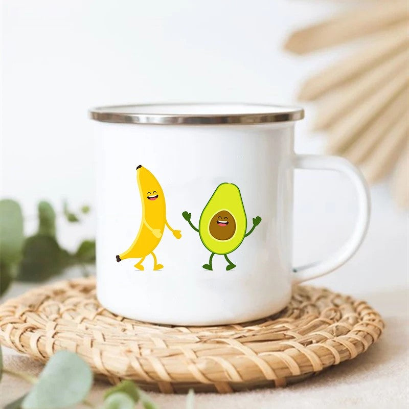 Dance Party Adorable Avocado Stainless Steel Enamel Camp Mug With Happy Foods Banana And Avocado Dancing