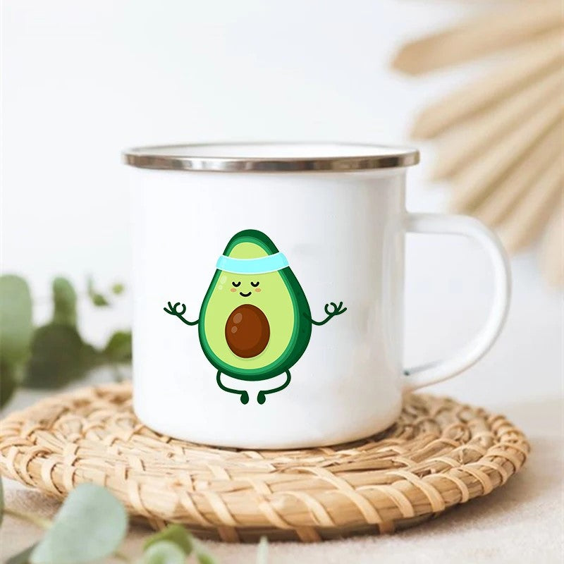 Zencado Adorable Avocado Stainless Steel Enamel Camp Mug With Avocado Doing Meditation