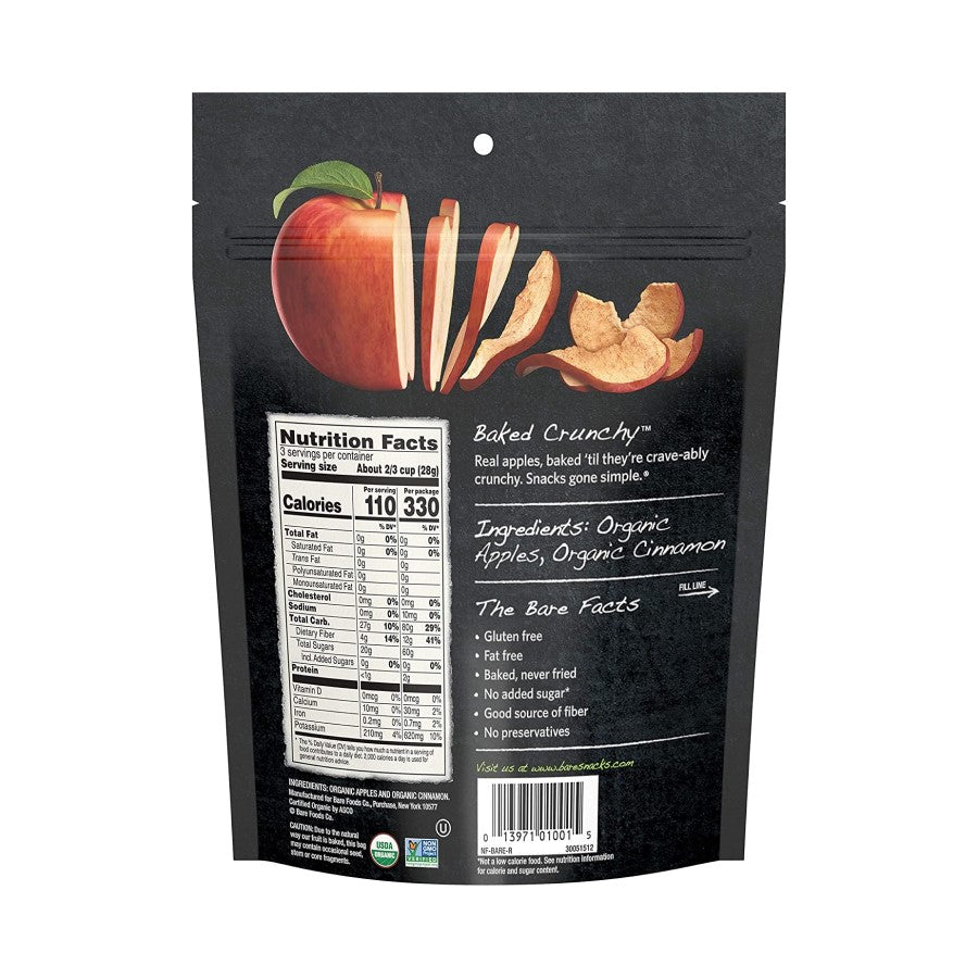 Organic Bare Baked Crunchy Apple Chips Cinnamon No Oil Added Nutrition Facts And Ingredients