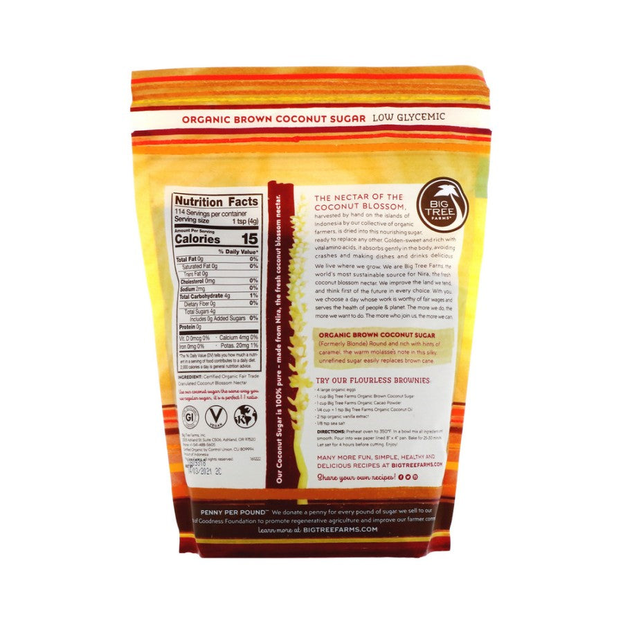 Organic Low Glycemic Brown Coconut Sugar Nutrition Facts And Ingredients Big Tree Farms