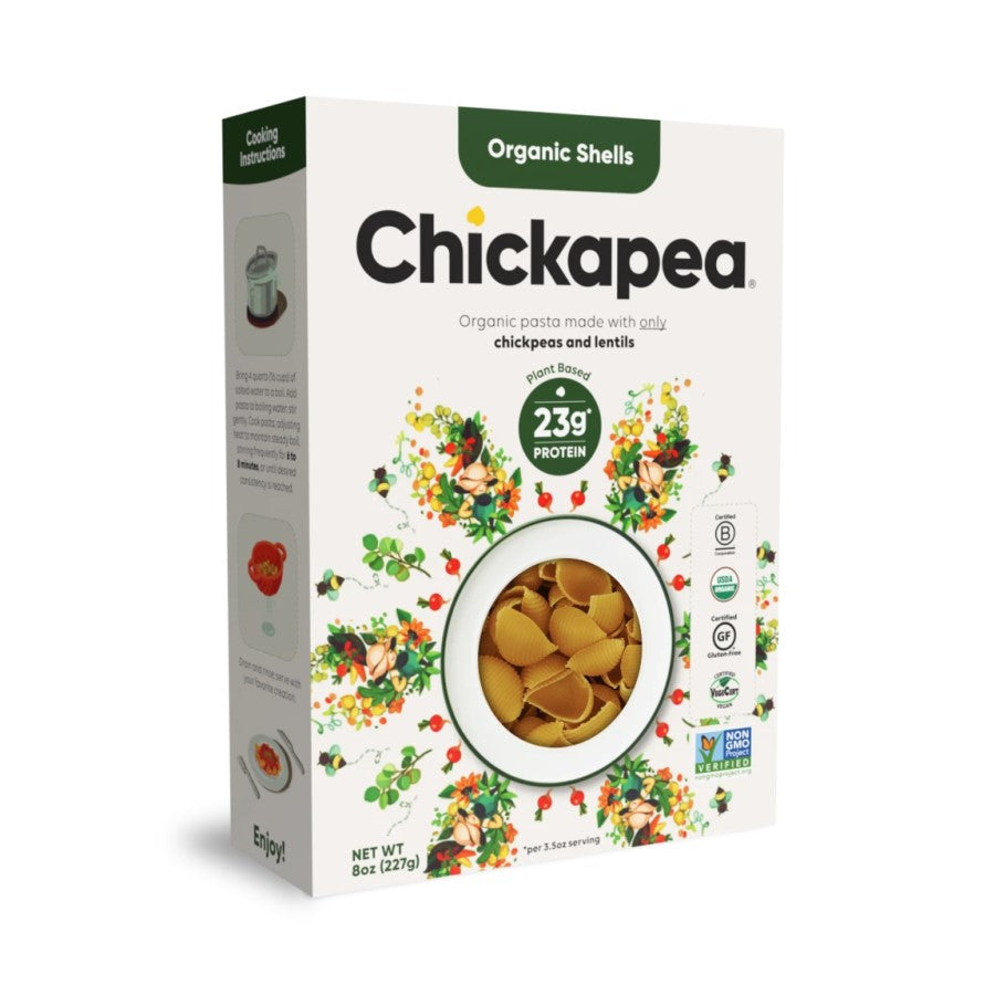 Box Of Organic Shells Plant Based Lentil And Chickpea Pasta From Chickapea