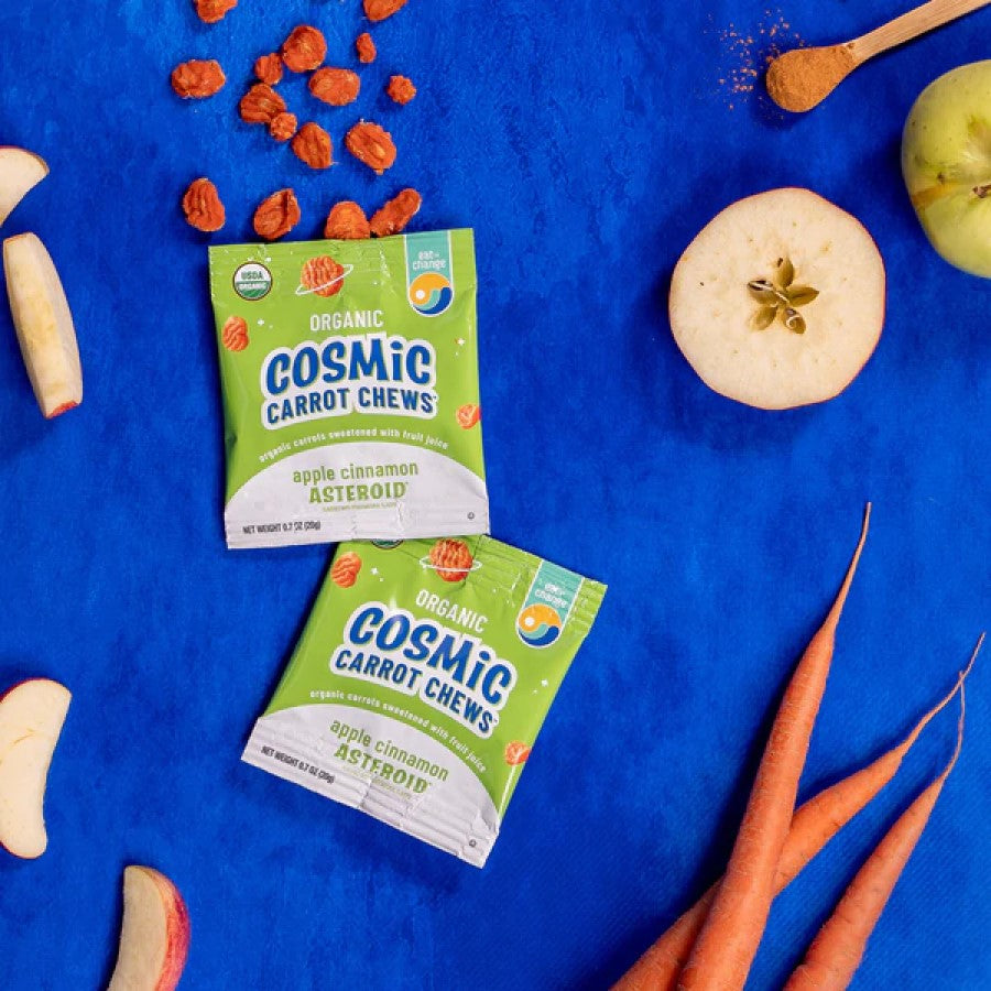 Organic Cosmic Carrot Chews Apple Cinnamon Eat The Change Kid Approved Snacks