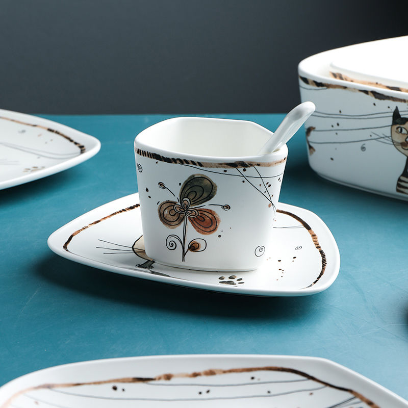 French Looking Dishes Ceramic Irregular Shaped Tableware Classy Cats Cup Plates And Bowls
