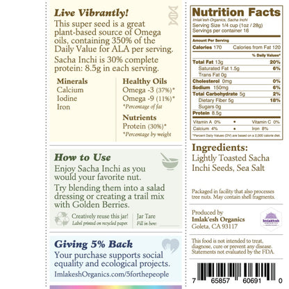 Imlakesh Organic Sacha Inchi Nuts Ingredients Nutrition Facts