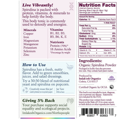 Imlakesh Organic Spirulina Powder Ingredients Nutrition Facts