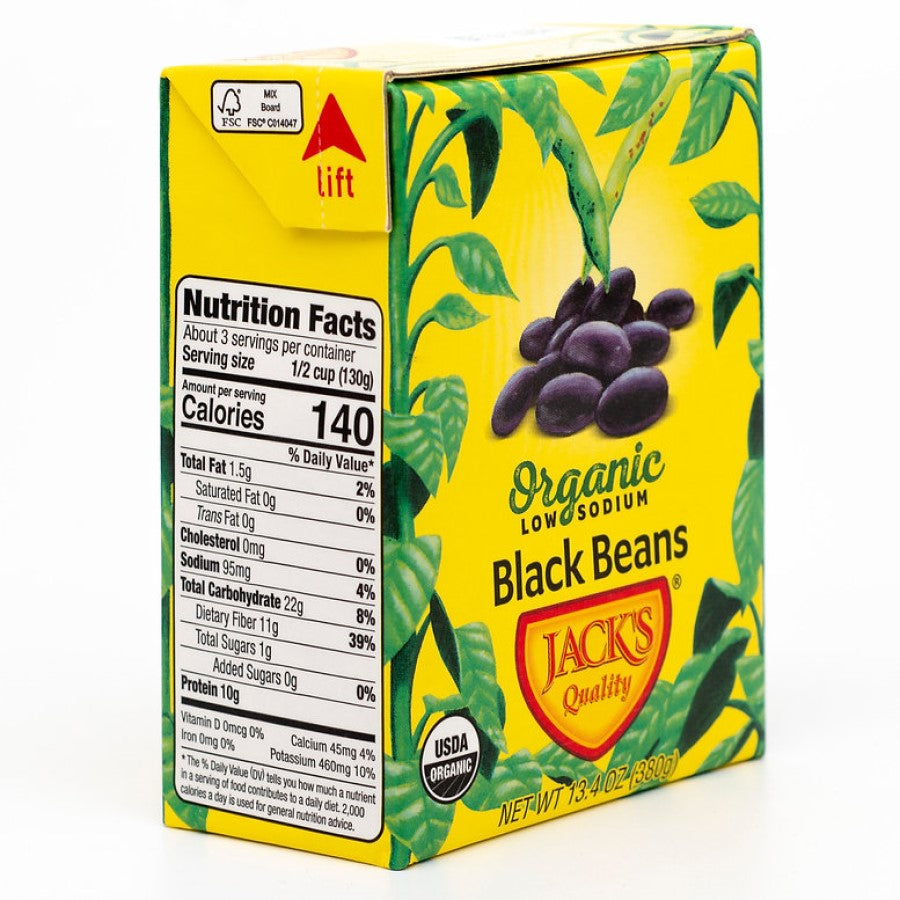 Organic Low Sodium Black Beans Jack's Quality FSC Certified Box Of Beans Nutrition Facts