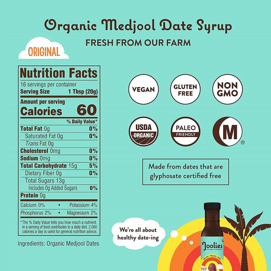 Joolies Original Single Ingredient Syrup Paleo Friendly Vegan Gluten Free Organic Medjool Date Syrup Nutrition Facts Ingredient