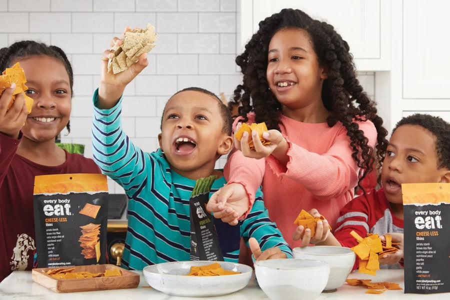 Happy Kids Enjoying Snack Time Crackers Every Body Eat Thins Allergy Friendly Food