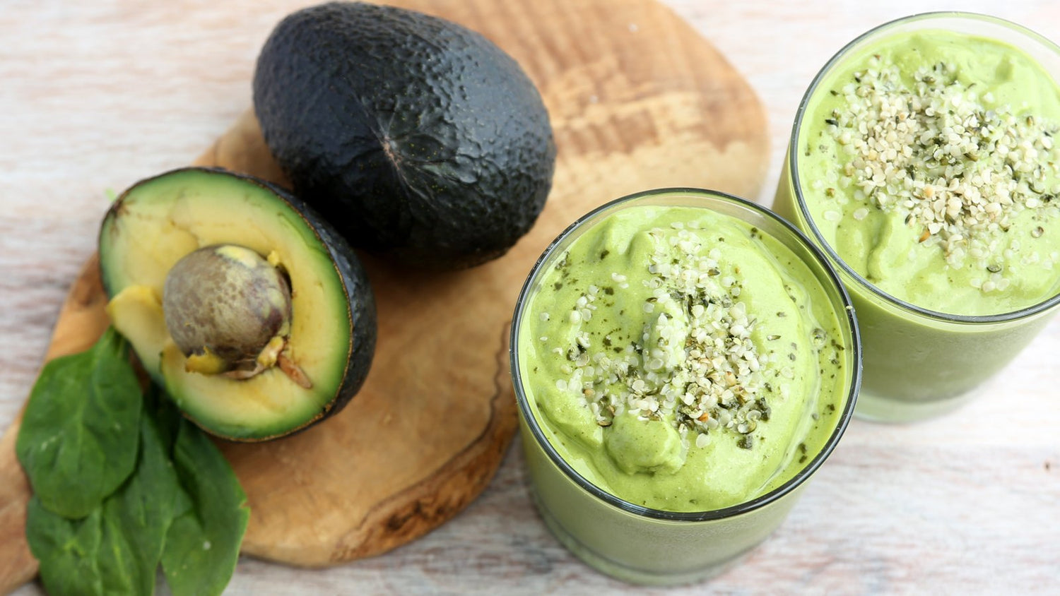 Fresh Spinach And Avocado Tropical Matcha Smoothie Recipe From Manitoba Harvest Green Smoothie Topped With Organic Hemp Hearts