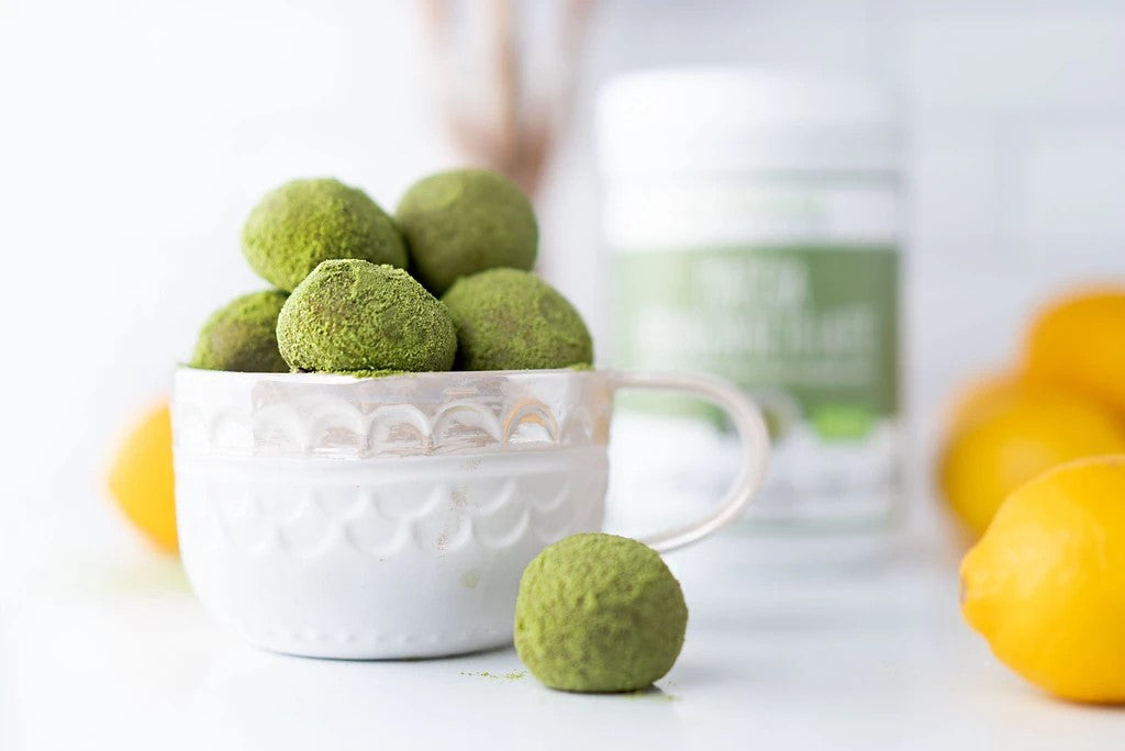 Green Matcha Balls With Yellow Lemons Recipe Primal Kitchen