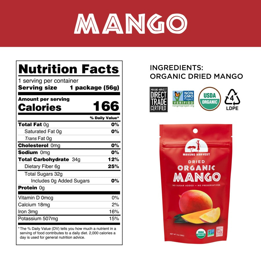Organic Mango Mavuno Harvest Dried Fruit Nutrition Facts And Ingredients