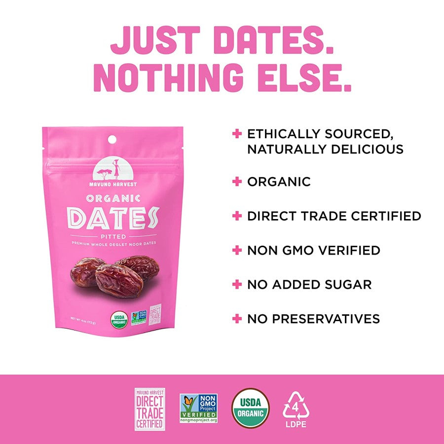 Just Dates Nothing Else Mavuno Harvest Ethically Sourced Organic Direct Trade Non-GMO No Sugar Added No Preservatives