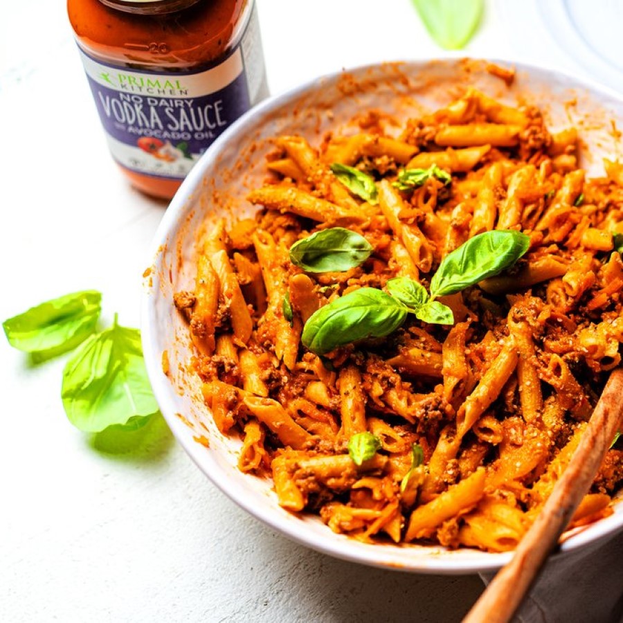 Easy 1 Pot No Dairy Pasta With Meat Sauce Primal Kitchen Recipe Vodka Sauce