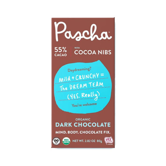 Pascha 55% Cacao Organic Dark Chocolate With Cocoa Nibs 2.82oz