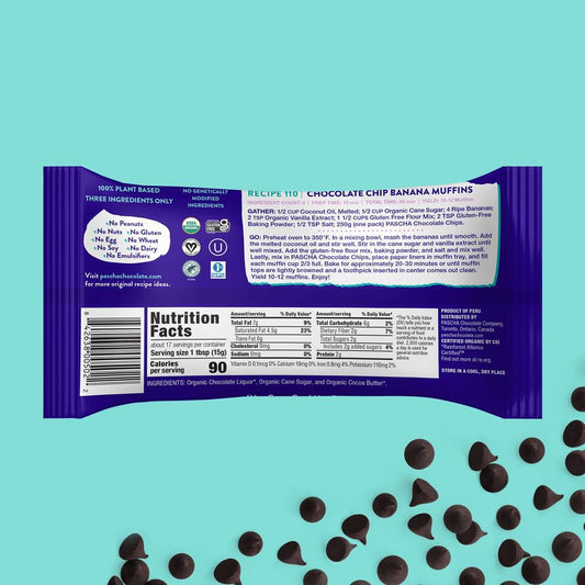 Organic Pascha Very Dark 85% Cacao Bittersweet Vegan Baking Chips 8.8oz Nutrition Facts And Keto Friendly Chocolate Ingredients