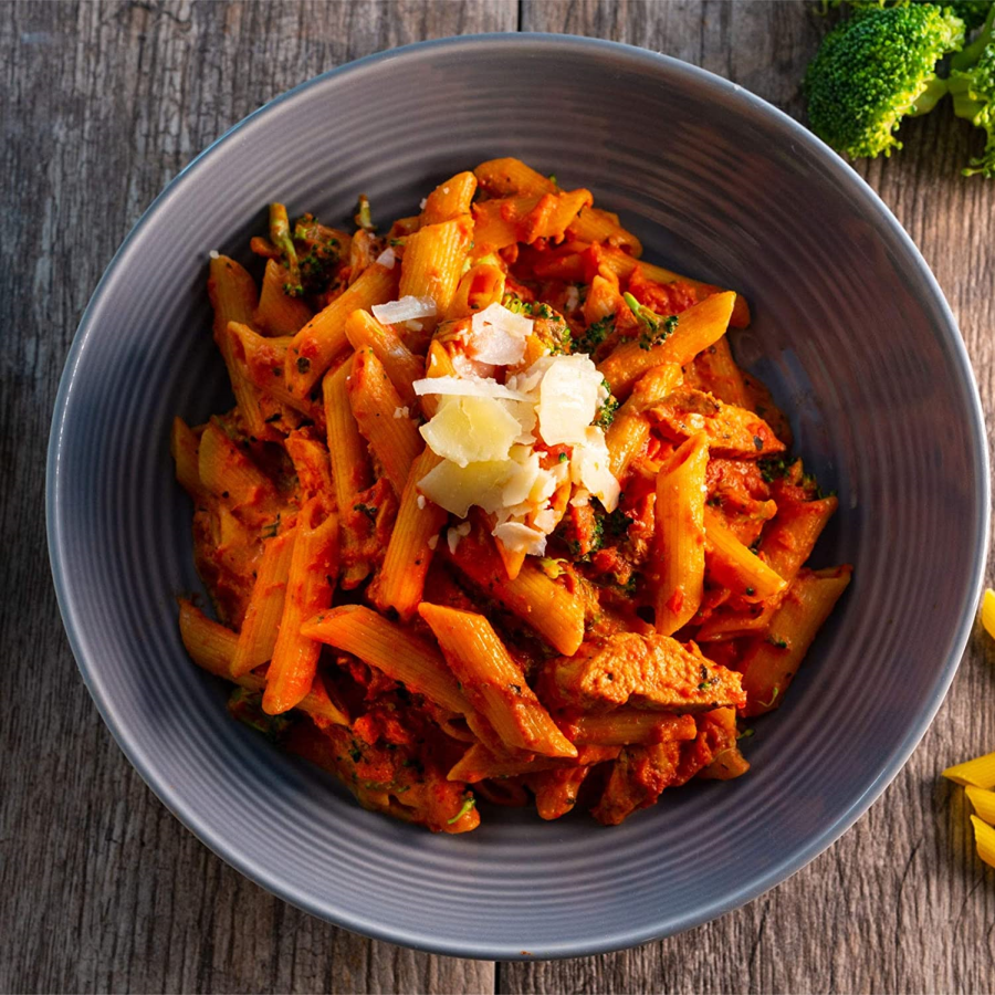 Pizza Girl Vodka Pasta Sauce Dish With Fresh Broccoli And Ziti Noodles