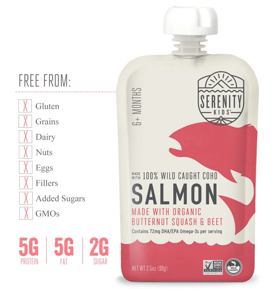 Serenity Kids Wild Caught Coho Salmon Baby Food Is Free From Gluten Dairy Fillers Added Sugars GMOs