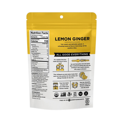 Clean Snacking Made Delicious Emmys Organics Superfood Bites Lemon Ginger Coconut Cookies Non-GMO Ingredients Nutrition Facts
